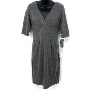 Donna Ricco Dress Size 4 Grey Short Sleeve V Neck Empire Waist Sheath Women New